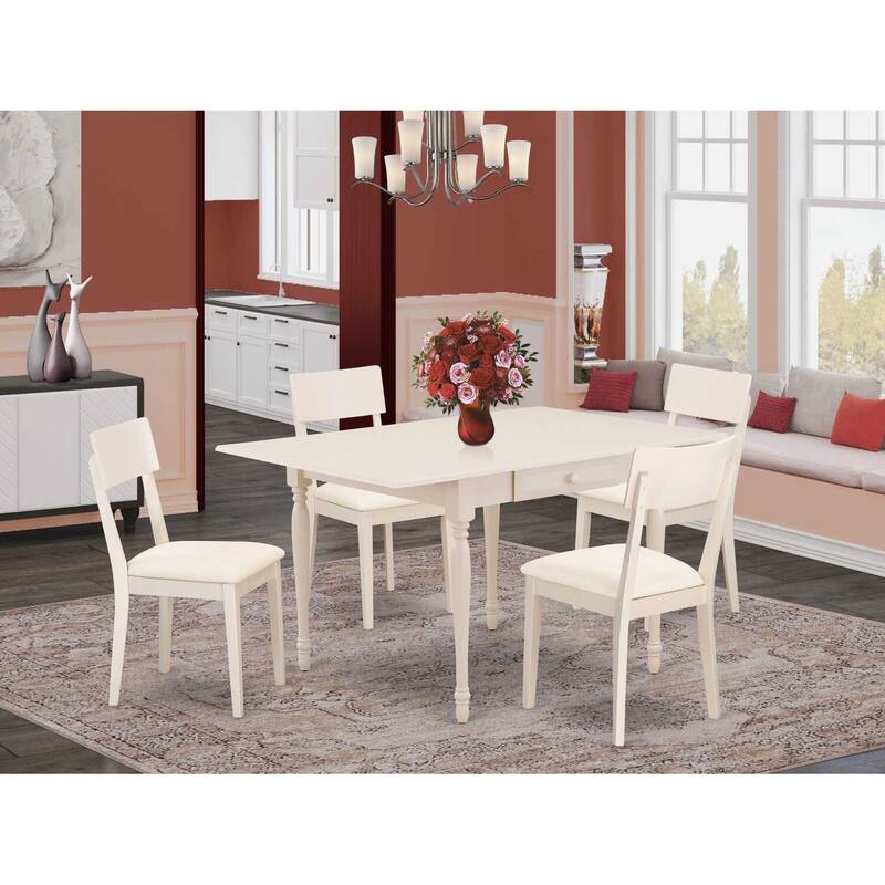 HomeStock 5-Pc Linen White Finish Solid Wood Top-Dining Room Set with Dropleaf-Seats 4