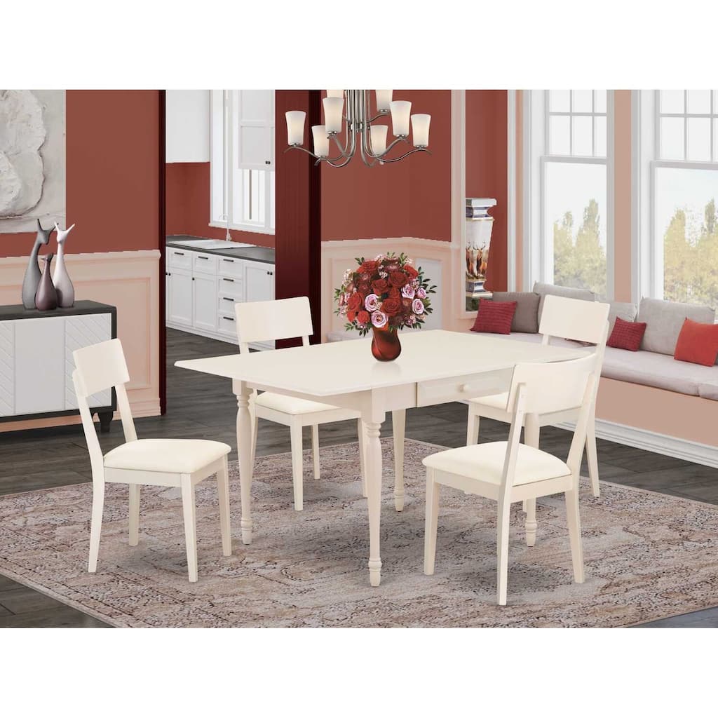 HomeStock 5-Pc Linen White Finish Solid Wood Top-Dining Room Set with Dropleaf-Seats 4