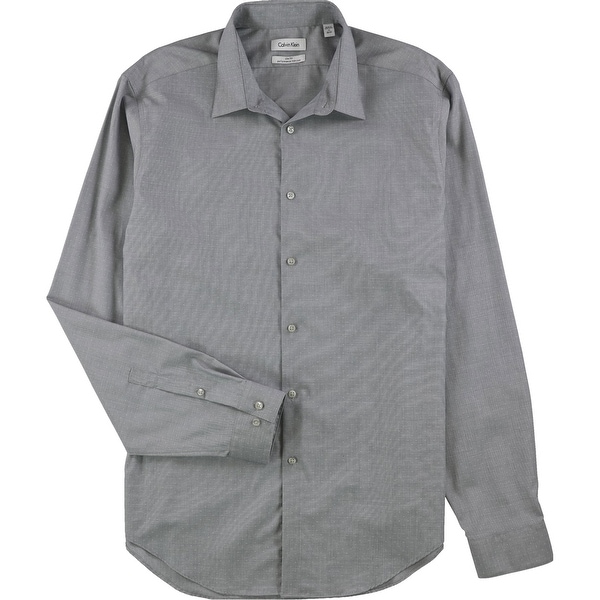 Calvin Klein Mens Non-Iron Button Up Dress Shirt, grey, 17" Neck 36"-37" Sleeve - 17" Neck 36"-37" Sleeve. Opens flyout.