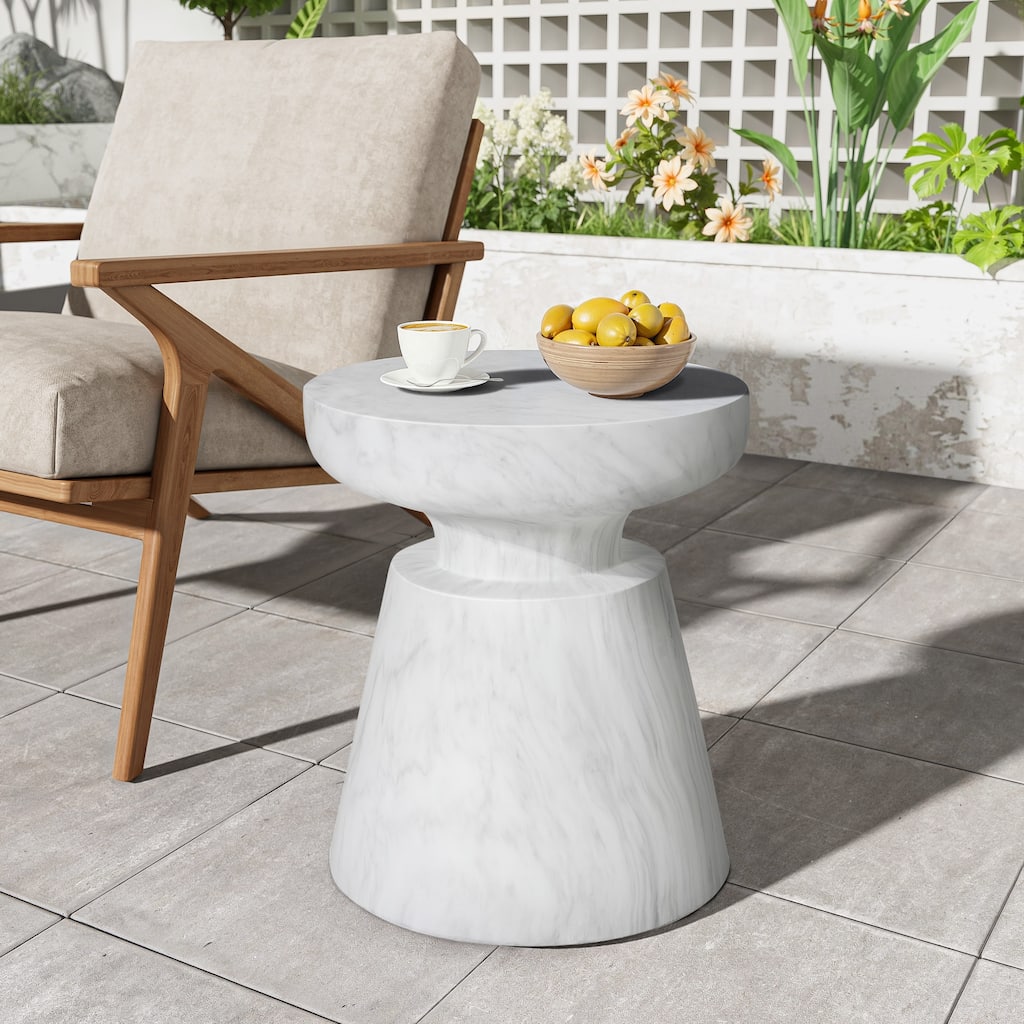 Outdoor Ponti Travertine Side Table, White - 15.65