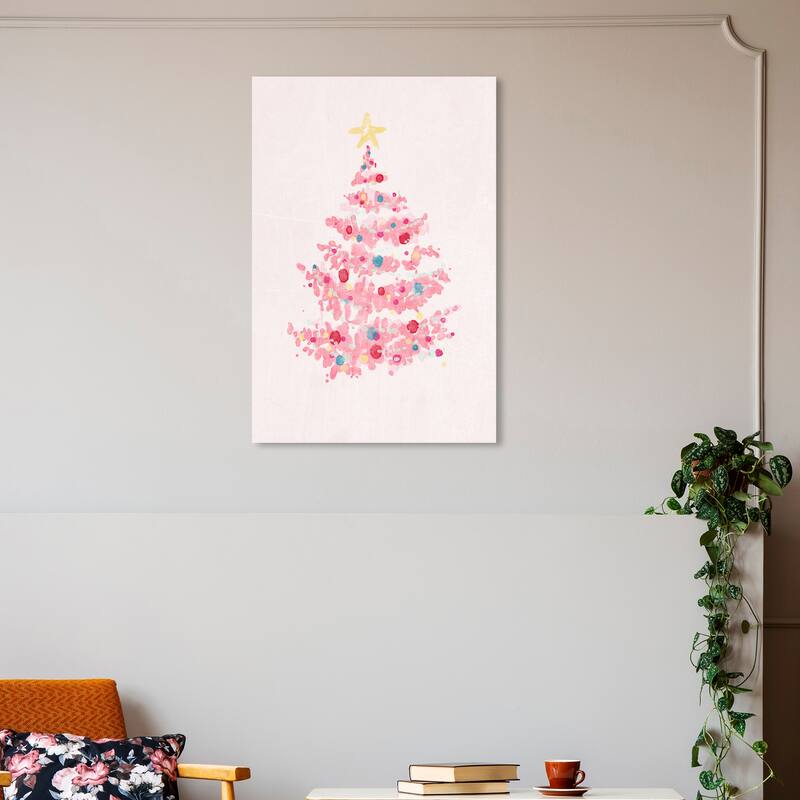 Wynwood Studio Canvas Holiday and Seasonal Xmas Tree Candy Ornaments Pink Modern & Contemporary Wall Art Canvas Print - 20 x 30