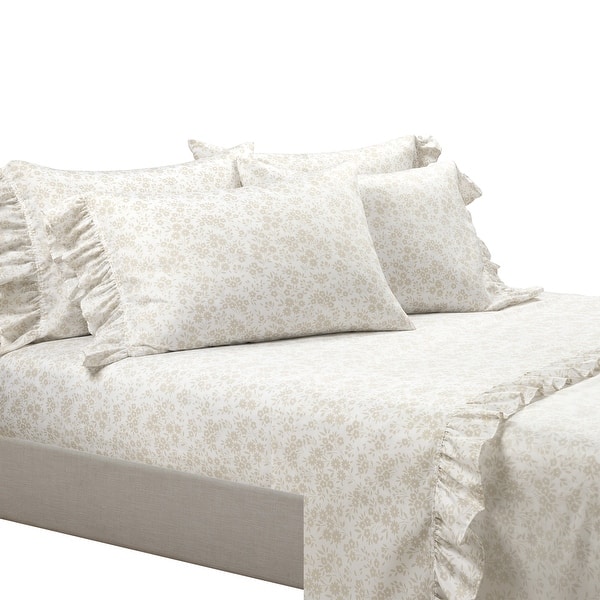 Lush Decor Garden Of Flowers Ruffle Sheet Set - Neutral/White - Queen