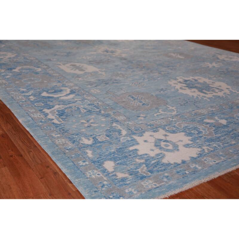 Hand Knotted Oriental 100% Wool Carpet Transitional All-Over Navy Blue & Blues Oushak Area Rug - 12' 9'' X 9' 1''