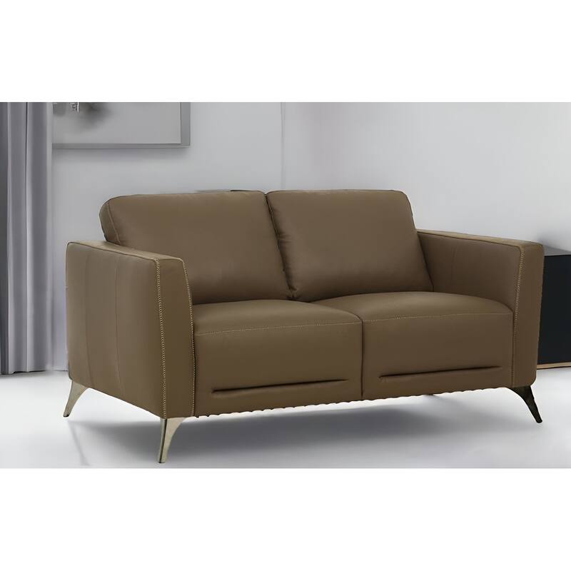 HomeRoots 59" Brown And Silver Leather Loveseat - Brown