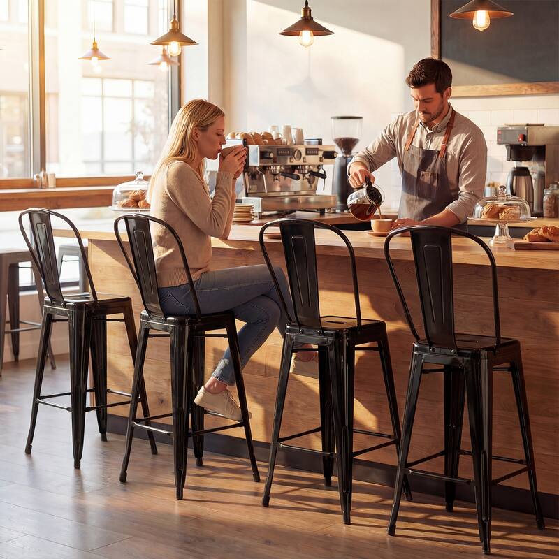 Gymax Metal Bar Stools Set of 4 24'' Counter Height Barstools w/