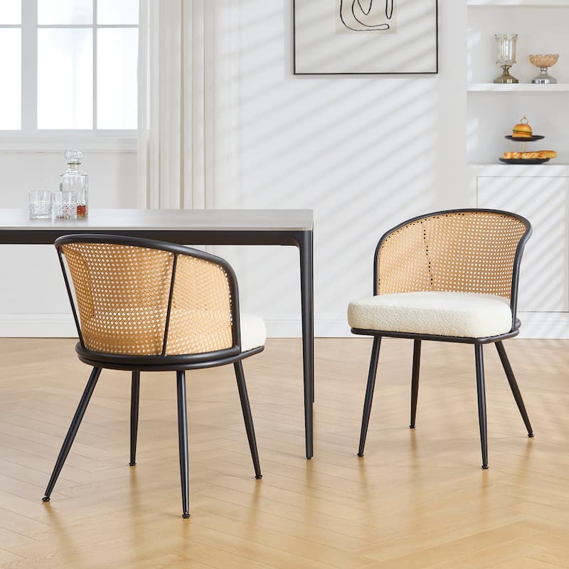 Upholstered Rattan Dining Chairs with Metal Legs Set of 2/4 - 29.92"H x 20.5"W x 23.03"D