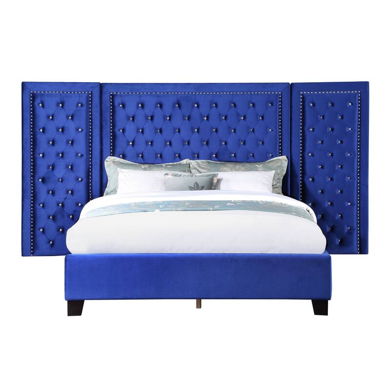 Shiloh Blue Eastern King Platform Bed with Button Tufted