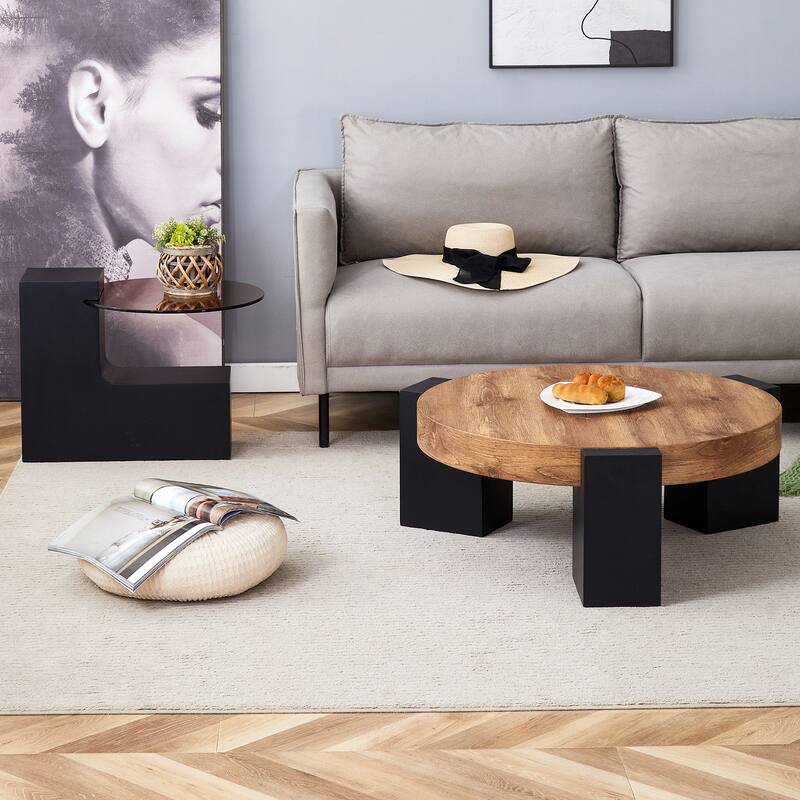 GDFStudio Kaelis Tempered Glass Coffee Table with Detachable Double-Layer Design
