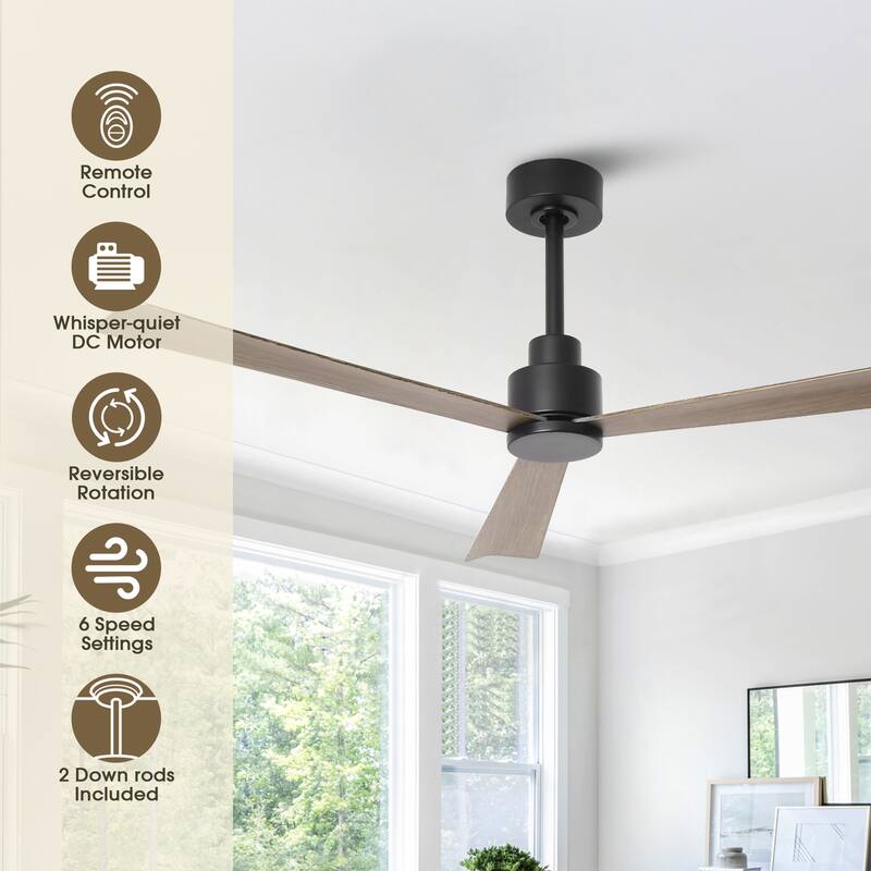 52-inch Transitional DC Motor Black Remote Indoor Ceiling Fan without Lights