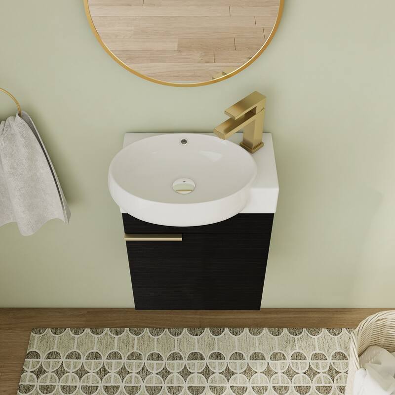 Malwee 16" Floating Bathroom Vanity, Mini Wall Mounted Bathroom Vanity with Ceramic Sink and Soft Close Door
