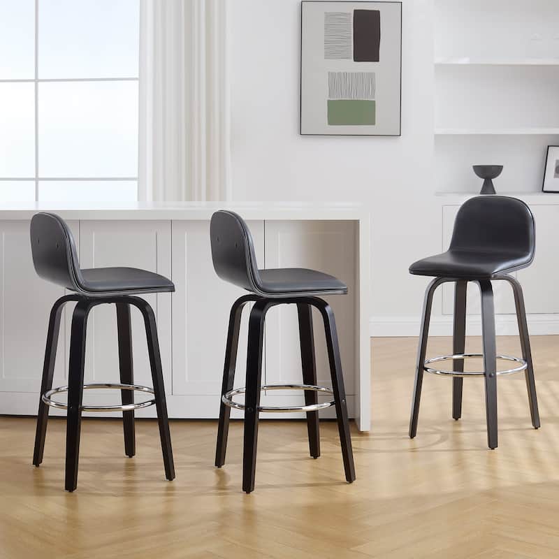 Faux Leather Upholstered Swivel Counter/ Bar Stools with Wood Frame