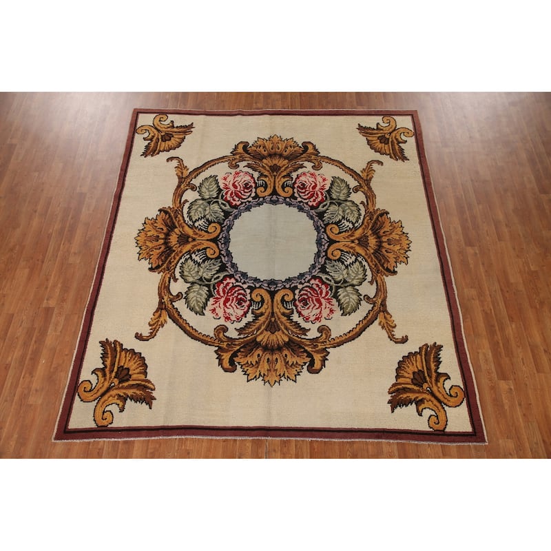 Aubusson Oriental Area Rug Handmade Wool Carpet - 8'2"x 9'2"