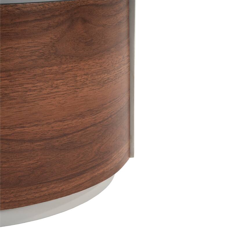Mdf Italian Retro Double Storage Round Side Table,Gray Brown Color