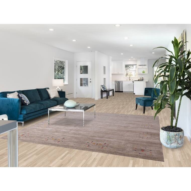 Striped Gabbeh Square Rug Hand-Knotted Wool Carpet - 7'11"x 8'0"