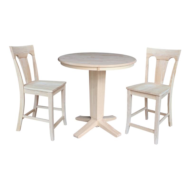 36 in Solid Wood Round Top Counter Height Dining Table with Stools in Unfinished - 3-Piece