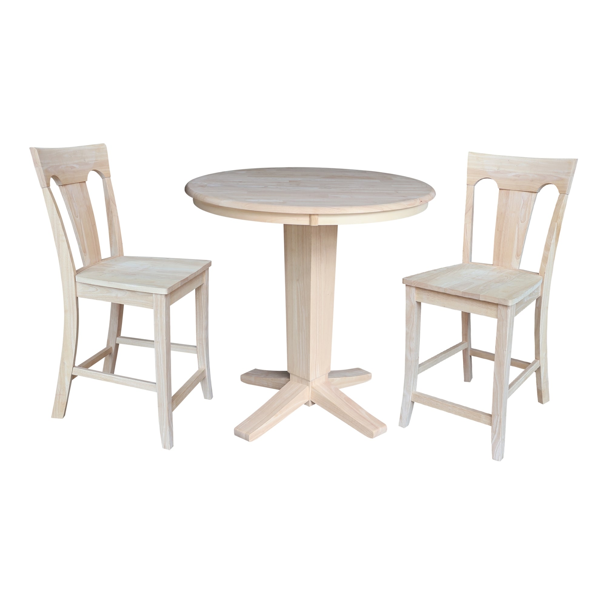 36 in Solid Wood Round Top Counter Height Dining Table with Stools in Unfinished