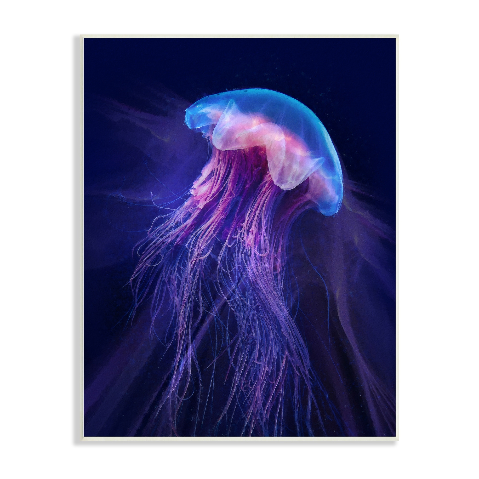 Stupell Vivid Purple Jellyfish Swimming Ocean Sea Life Wood Wall Art-image