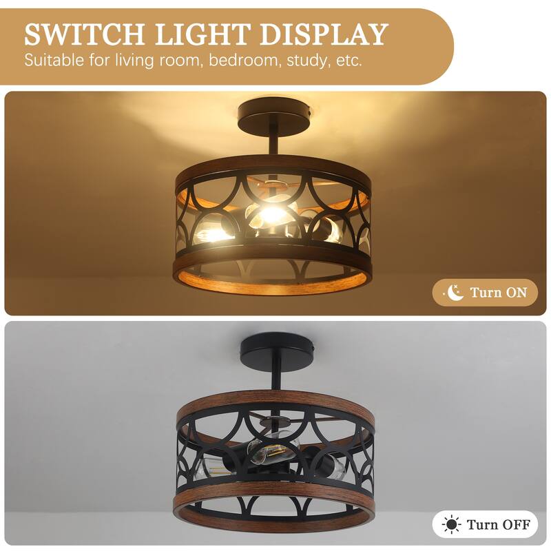 3-Light Metal Hanging Semi-Flush Mount Light Ceiling Light for Kitchen Island
