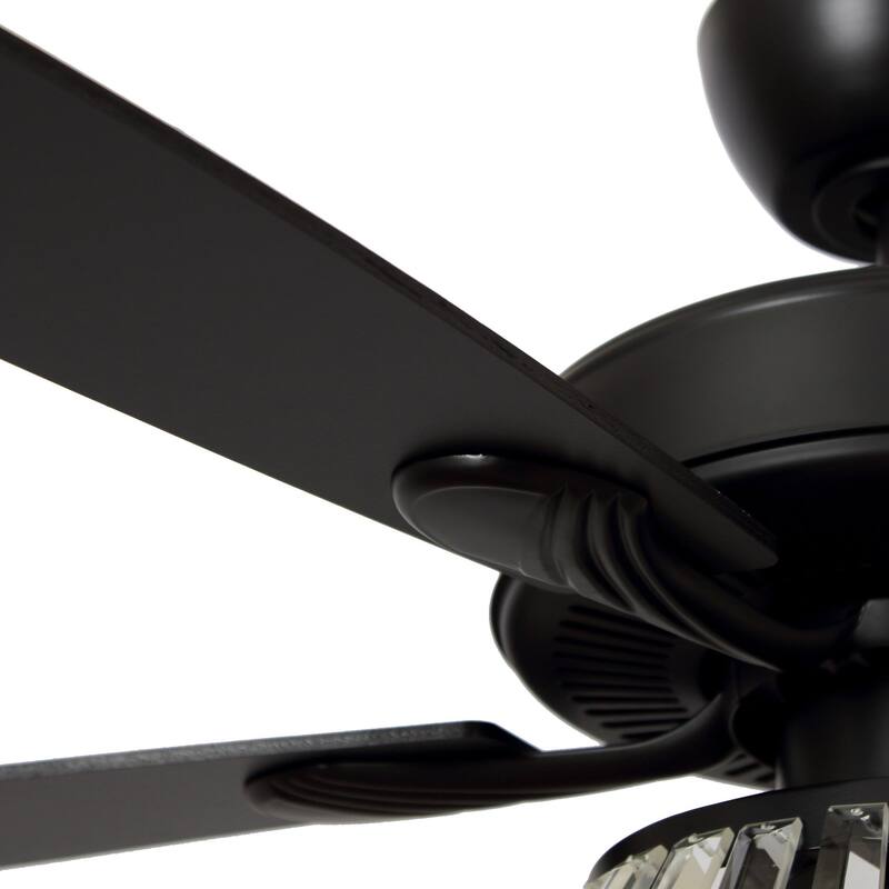 52" Modern Black Downrod Mount Crystal Ceiling Fan with Light and Remote Control - 52 in. D x 52 in. W x 21.6 in. H
