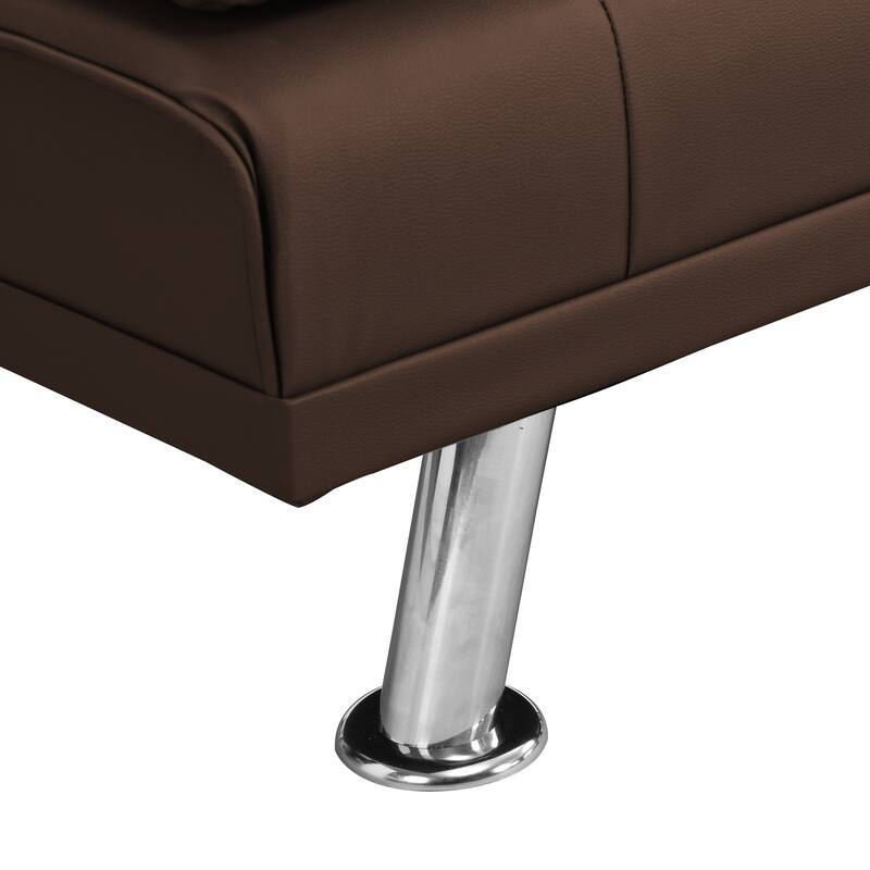 Brown PVC Loveseat Sofa Bed with Wood Frame