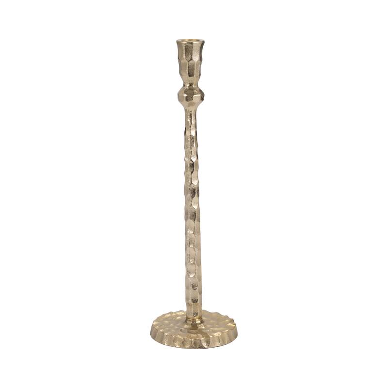 Gold 15 in. Metal Hammered Taper Candle Holder