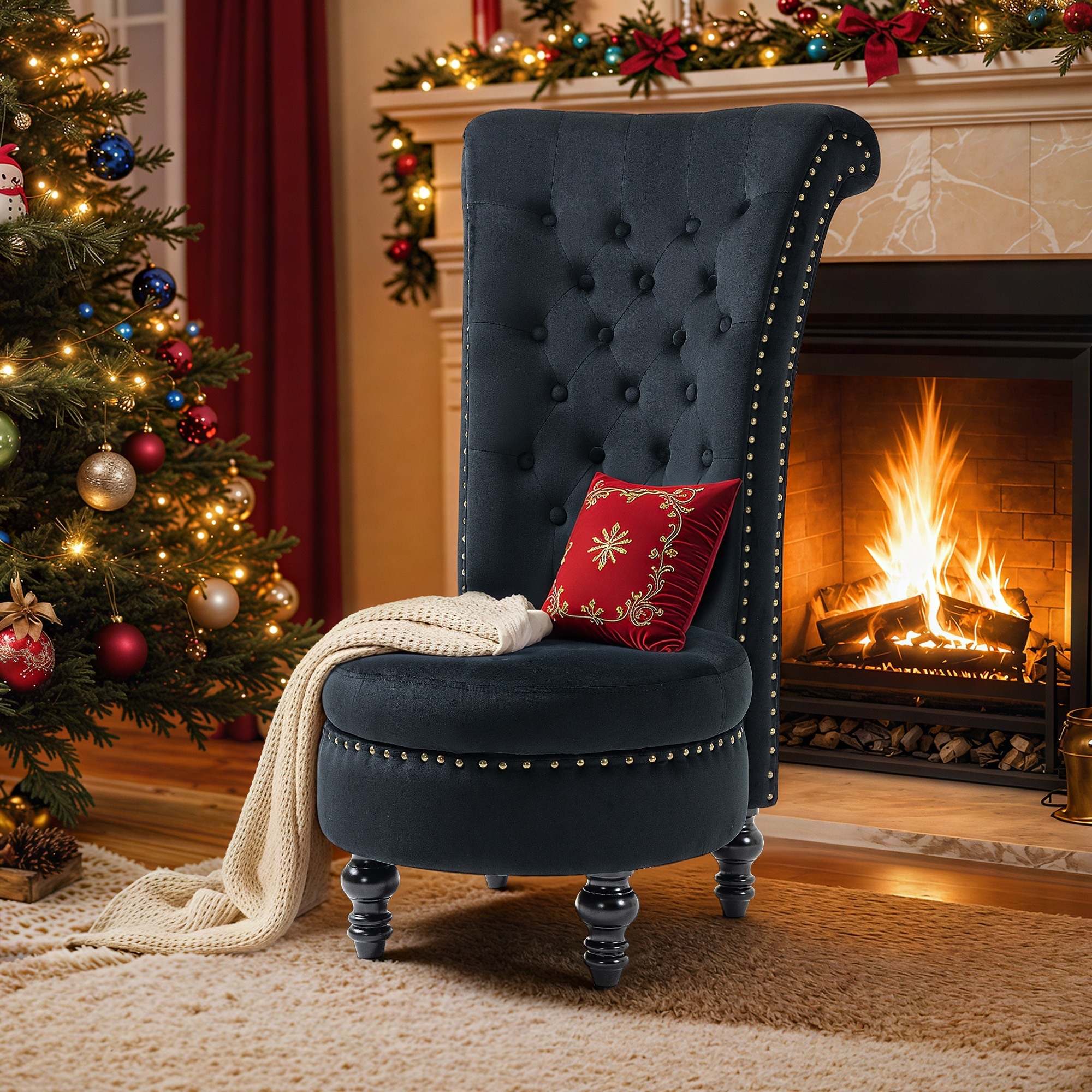 EROMMY Velvet High Back Storage Accent Chair, 330lbs Weight Capacity
