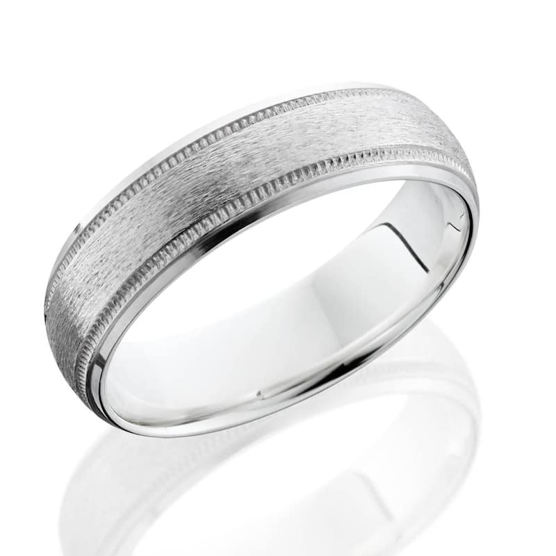 Brushed Milgrain & Polished Beveled Wedding Band White Gold 6mm