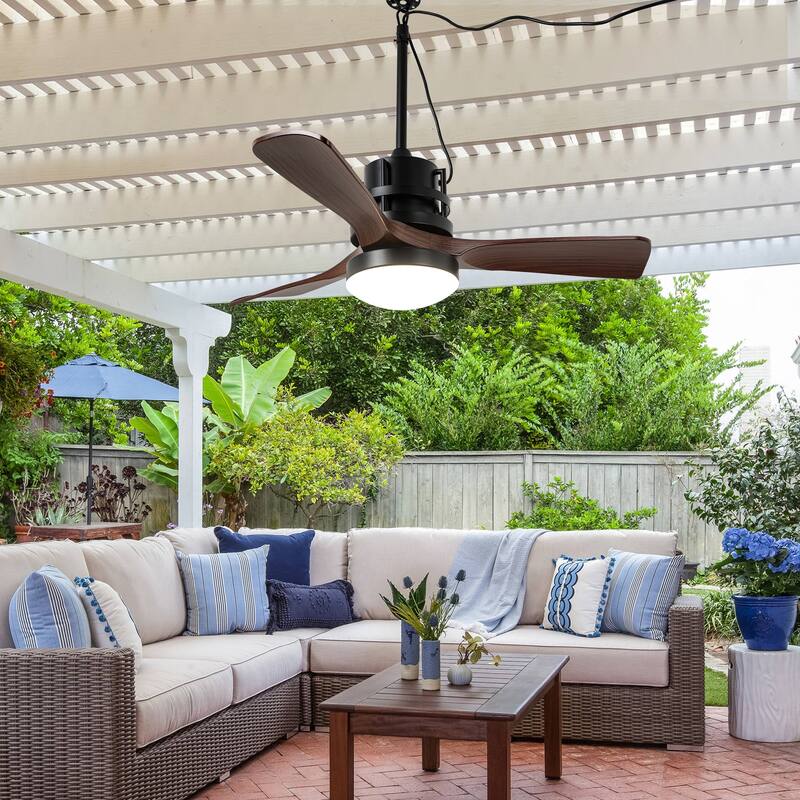 Bella Depot 42" Black Outdoor Ceiling Fan with Dimmable Light and Remote APPControl 6-Speed Reversible Blades