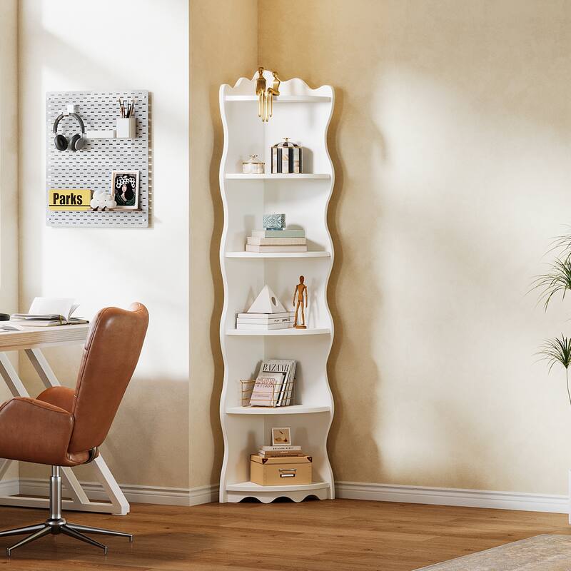 6-Tier Corner Shelf, 70.8 Inch Tall Corner Bookcase and Bookshelves - White