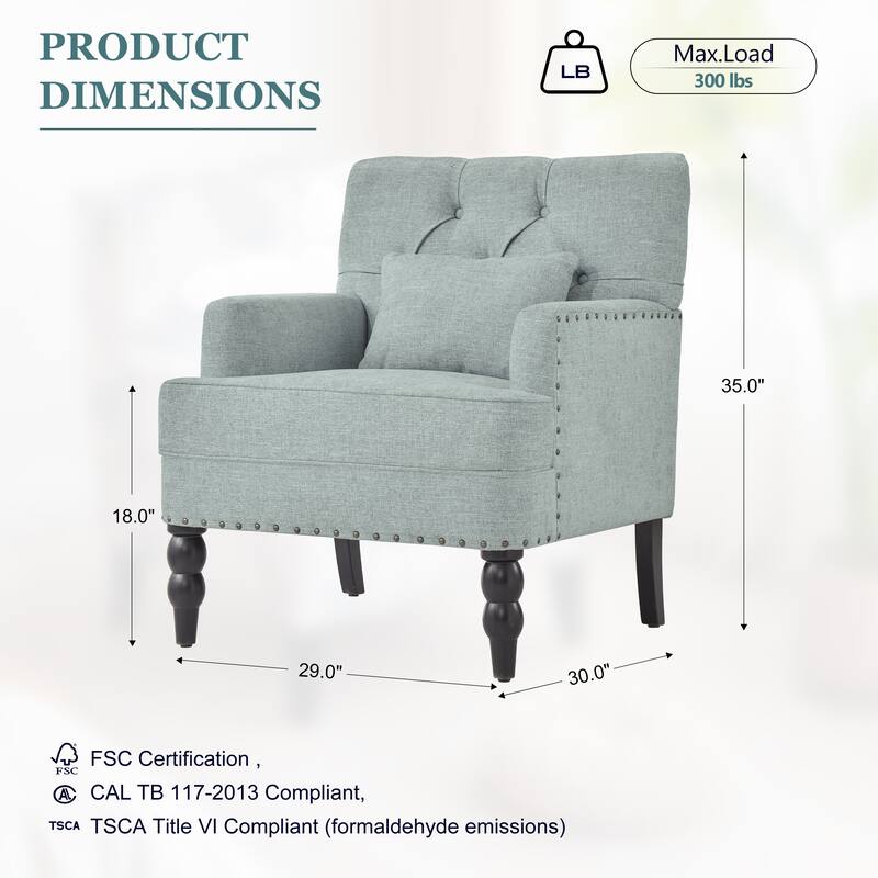 HUIMO Arm Chair Upholstered Button Tufted Accent Chair with Lumbar Pillow Beige/ Grey/ Light Blue/Brown