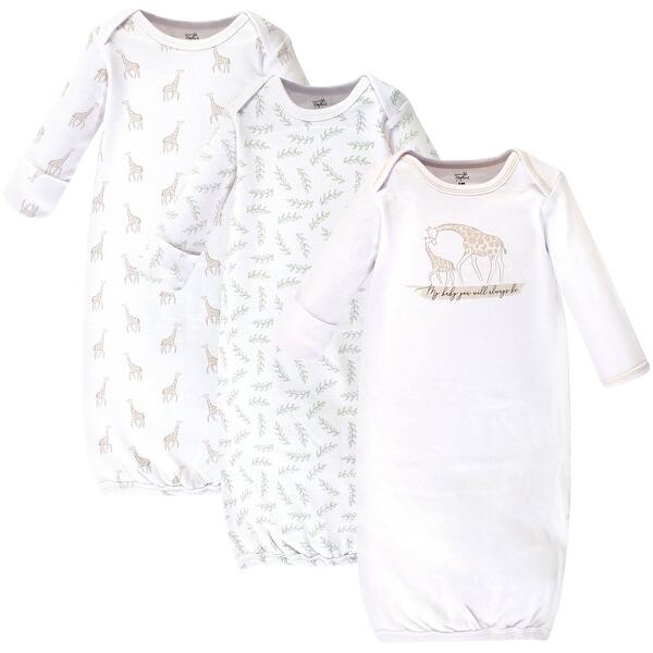 slide 1 of 1, Touched by Nature Baby Organic Cotton Long-Sleeve Gowns 3pk, Little Giraffe, 0-6 Months - Little Giraffe 0-6 Months - Little Giraffe