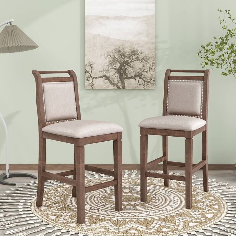 3-Piece Wood Counter Height Drop Leaf Dining Table Set with 2 Upholstered Dining Chairs, Kitchen Island Side Table