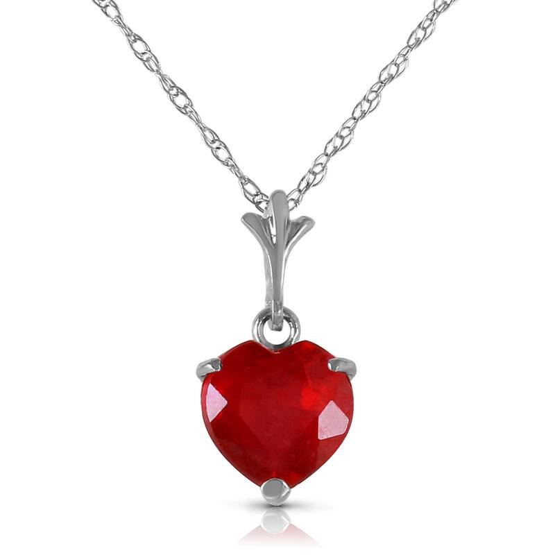 1.45 Carat 14K Solid Gold Gemstone Necklace Natural Heart Ruby - 16 Inch - White