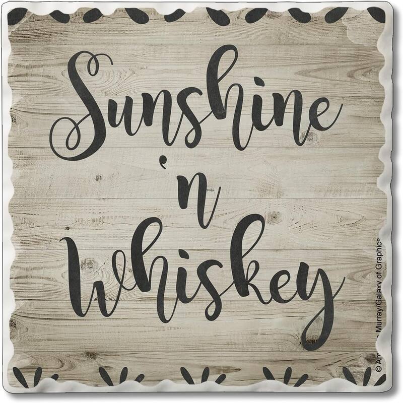Sunshine N Whiskey 4 Pack Single Absorbent Stone Coaster with Protective Cork Backing Made in The USA 4" Square, Wipes Clean - Multi