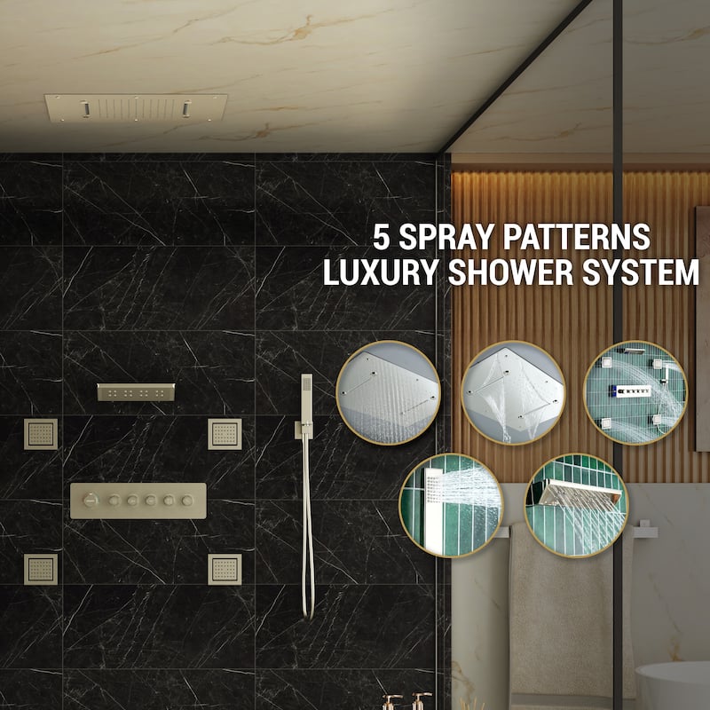 5-Spray Thermostatic Shower System, Luxury Anti-Scald 16 in. Fixed and Handheld Shower Head with Body Jets, Valve Included