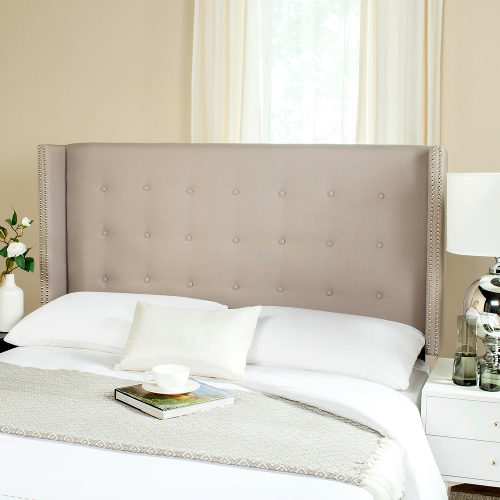 SAFAVIEH Rachela Taupe Queen Linen Tufted Wingback Headboard