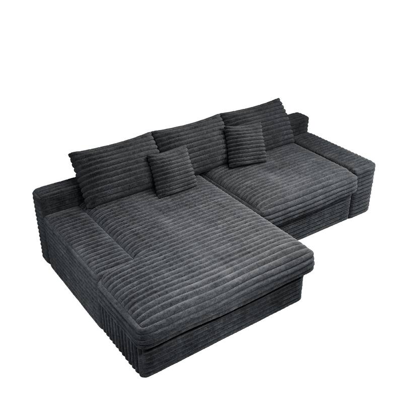 Roomfitters 118.1" Modular Sectional Sofa, 2-Piece Compressed Cloud Couch, No Assembly Required, Plush Corduroy, Grey