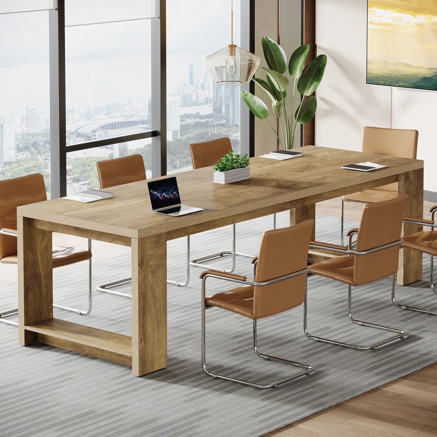 7 ft Conference Table for 6 to 8 People, Large Office Meeting Table for Conference Room, Boardroom - 86.6" L x 27.6" W x 29.5" H