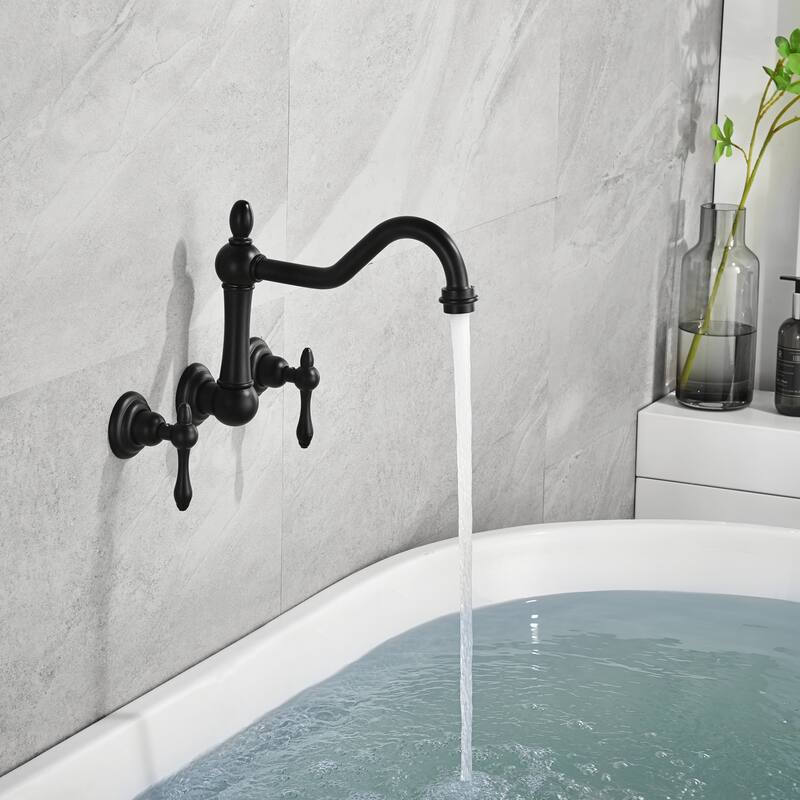 SUMERAIN Black Tub Faucet Wall Mount Bathtub Filler Vintage Style 3