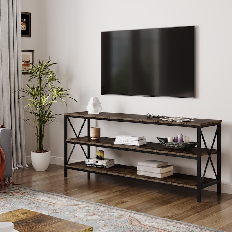 3-Tier TV Stand for TVs up to 60" with Open Storage Shelves