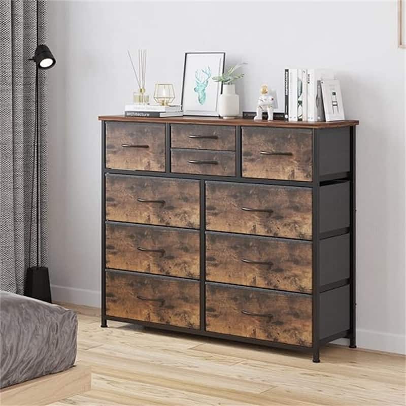 Furniture Storage Chest Tower Unit for Bedroom - 10 Drawer/Rustic Brown