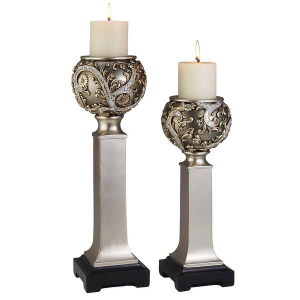 Set Of Two Silver Ball Tabletop Pillar Candle Holders Set Of Two Silver Ball Tabletop Pillar Candle Holders