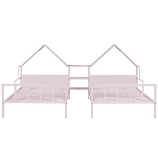 Metal Twin Size Platform Bed with House-Shaped Headboard and Built-In Nightstand