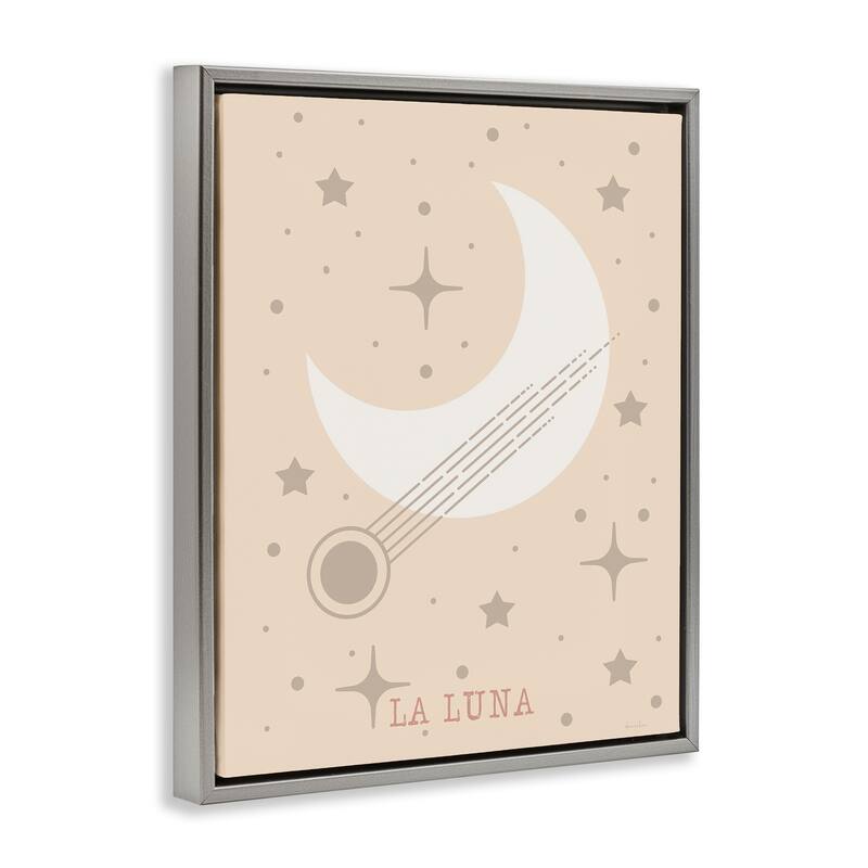 Stupell Minimal Moon with Stars Framed Floater Canvas Wall Art Design By Daniela Santiago