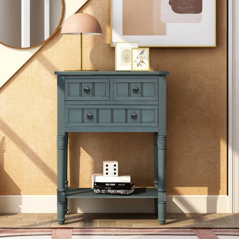 Narrow Console Table, Slim Sofa Table with 3 Storage Drawers and Bottom Shelf