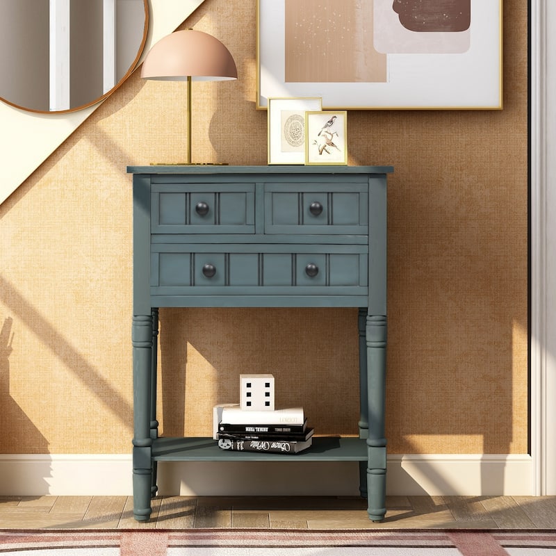 Narrow Console Table,Slim Sofa Table with Three Storage Drawers and Bottom Shelf for Living Room