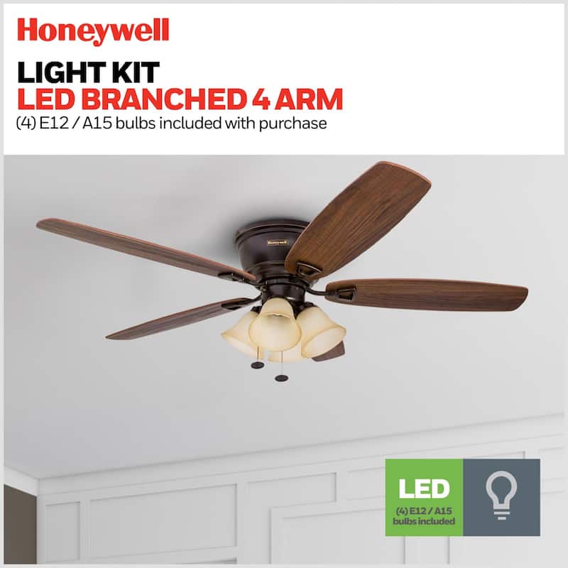 52" Honeywell Glen Alden Oil Rubbed Bronze LED Indoor Ceiling Fan with Light & Pull Chain