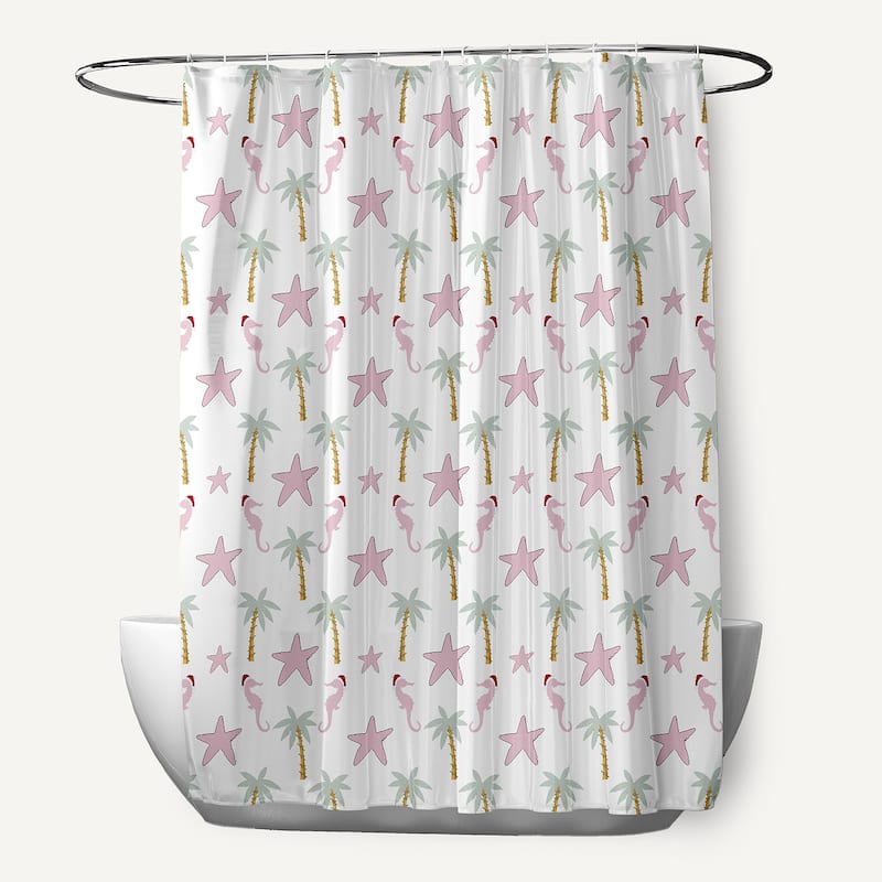 Christmas Beach Pattern Shower Curtain - Light Pink
