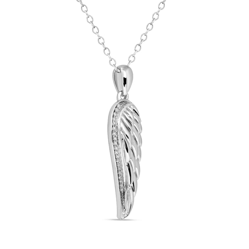 IGI Certified 1/20ct Diamond Angel Wing Pendant Necklace in Silver for Women