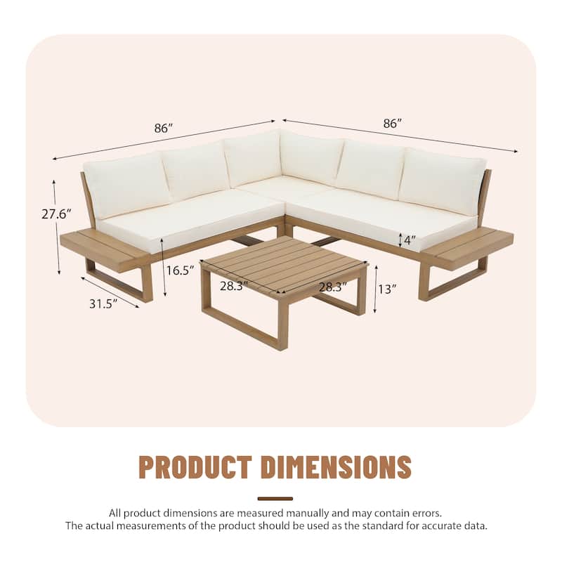 Outdoor 4 pieces V-Shaped Acacia Wood Sectional Sofa Set